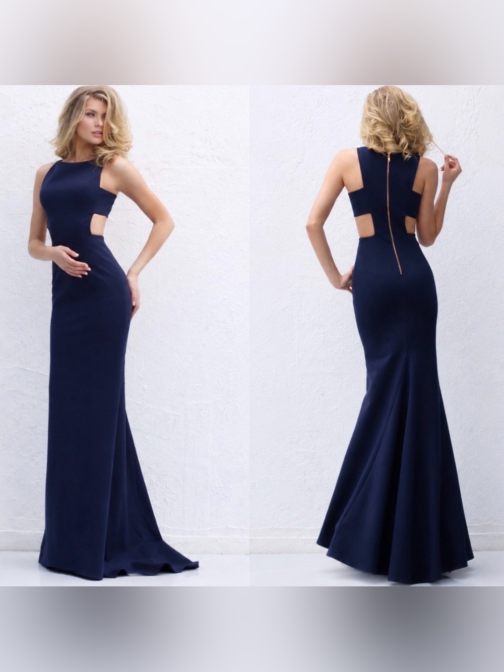 Sherri Hill Navy Blue Cut Out Sides Dress Train Style 50741 Sz 2 Prom Homecoming